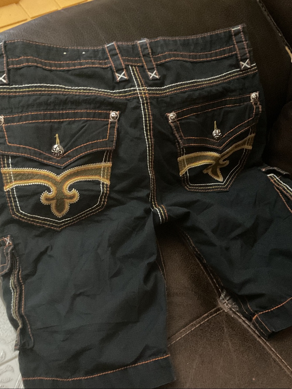 Rock Revival Black Jean Shorts with Gold Embroidery